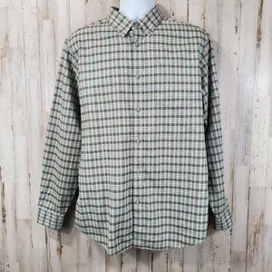 5/$25 Eddie Bauer Mens Button Down Shirt M Green Plaid100% Cotton Relax Fit L12